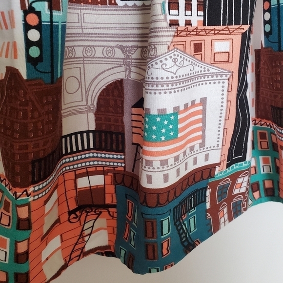 NOVELTY 'NEW YORK' PRINT SKIRT PLEATED FUN QUIRKY VACATION RETRO ROCKABILLY (S) - Picture 10 of 14